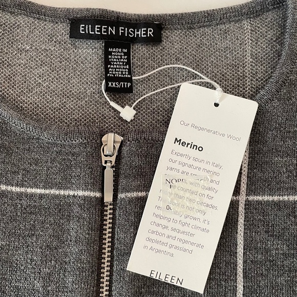 Eileen Fisher Windowpane Extra Fine Merino Wool Cardigan Gray Zip Up XXS - Picture 6 of 9